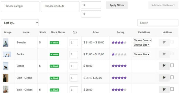 WooCommece Product Table - Image 2